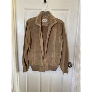 Vintage 1970's Mister Marr Leather and Knit Sweater Jacket Brown Tan Large